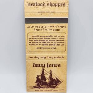 Vintage Matchbook Davy Jones Seafood Shoppes Dallas Texas